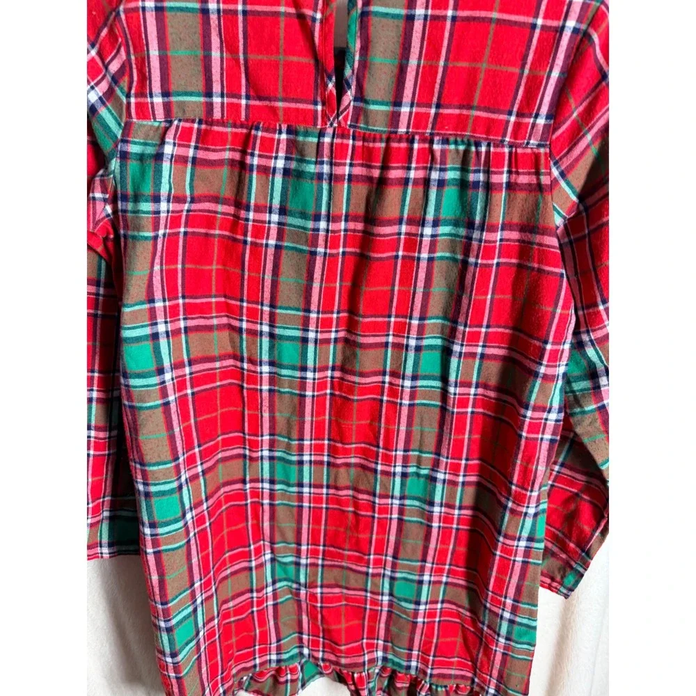 Jammies For Families Girls Red Green Plaid Holiday Nightgown 14/16 L/S Ruffle